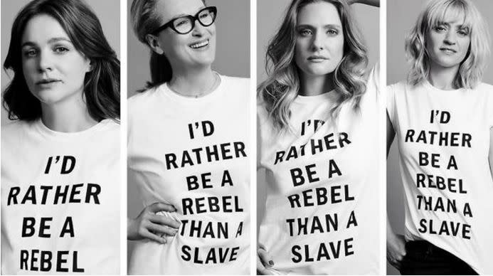 <a href="http://www.huffingtonpost.com/entry/ava-duvernay-on-why-we-cant-write-off-criticism-of-that-suffragette-shoot_5615264ee4b021e856d2edf1">The t-shirts worn</a> by the film's actresses in a shoot for Time Out London may have been quoted from famous suffragette leader Emmeline Pankhurst, but they definitely highlighted feminism's ongoing race problem. "The message that Streep and company are co-signing with their grinning faces and suffragette tees is that one cannot be both enslaved and a rebel," <a href="http://www.theroot.com/articles/culture/2015/10/sister_suffragette_slave_t_shirts_highlight_white_feminism_s_race_problem.html">The Root explained</a>. "And tucked between those lines lies the erasure of a dual existence that black women have been forced to navigate in one form or another throughout history."