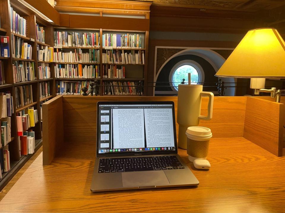 Emma Ginsberg's laptop on a table in a georgetown library