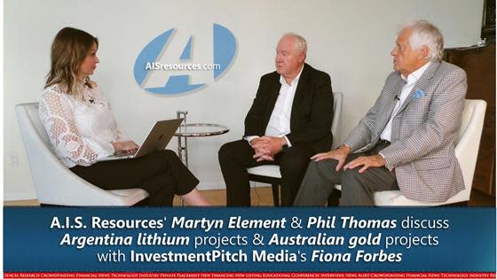 A.I.S. Resources’ Martyn Element and Phil Thomas are interviewed by Fiona Forbes of InvestmentPitch Media: A.I.S. Resources’ Martyn Element and Phil Thomas are interviewed by Fiona Forbes of InvestmentPitch Media