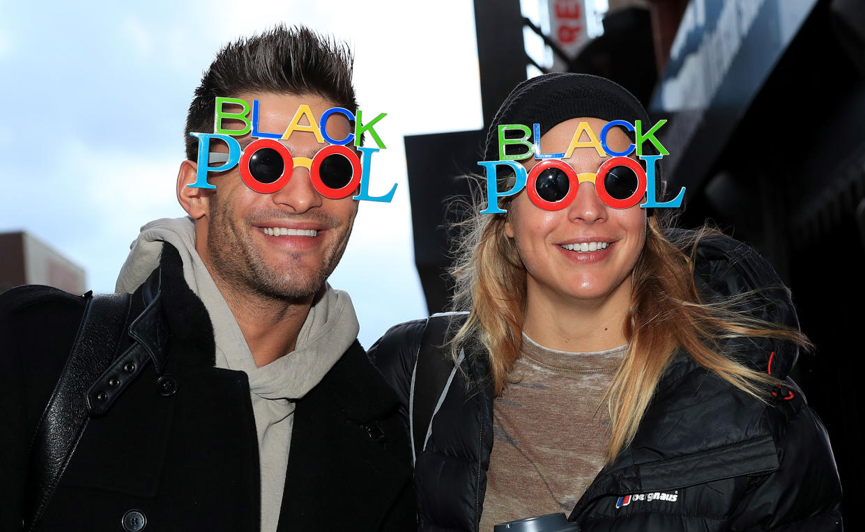 Strictly Come Dancing contestant Gemma Atkinson and her dance partner Aljiaz Skorjanec arriving at the Tower Ballroom, Blackpool, ahead of this weekend's show. (Photo by Peter Byrne/PA Images via Getty Images)