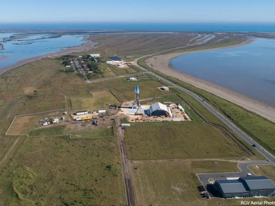 A drone photo of SpaceX's emerging Starship rocket complex taken in January 2019.