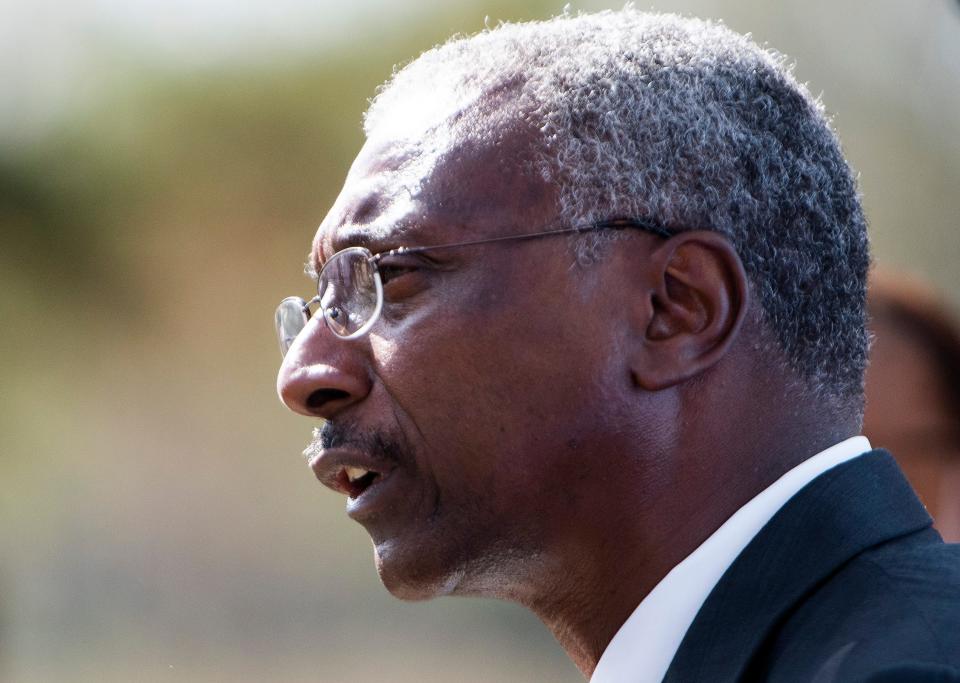 Nivory Gordon, USDA Rural Development State Director, speaks as a groundbreaking ceremony is held for the West Dallas Water Authority Bogue Chitto Water Expansion Project near Marion Junction, Ala., on Monday November 7, 2022. 