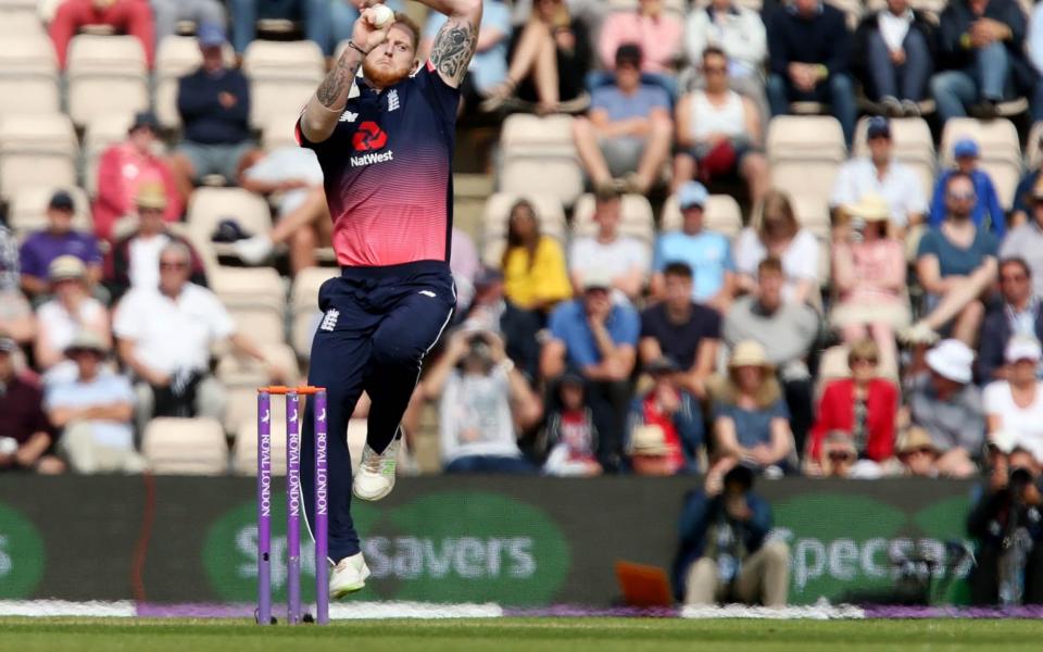 Ben Stokes of England in bowling action. England v South Africa - 2nd ODI - Credit: Rex