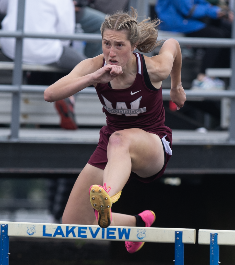 300 Hurdles, Anna Rorrer, Woodridge. Division II District Finals at Lakeview High School in Cortland on Saturday, May 20.