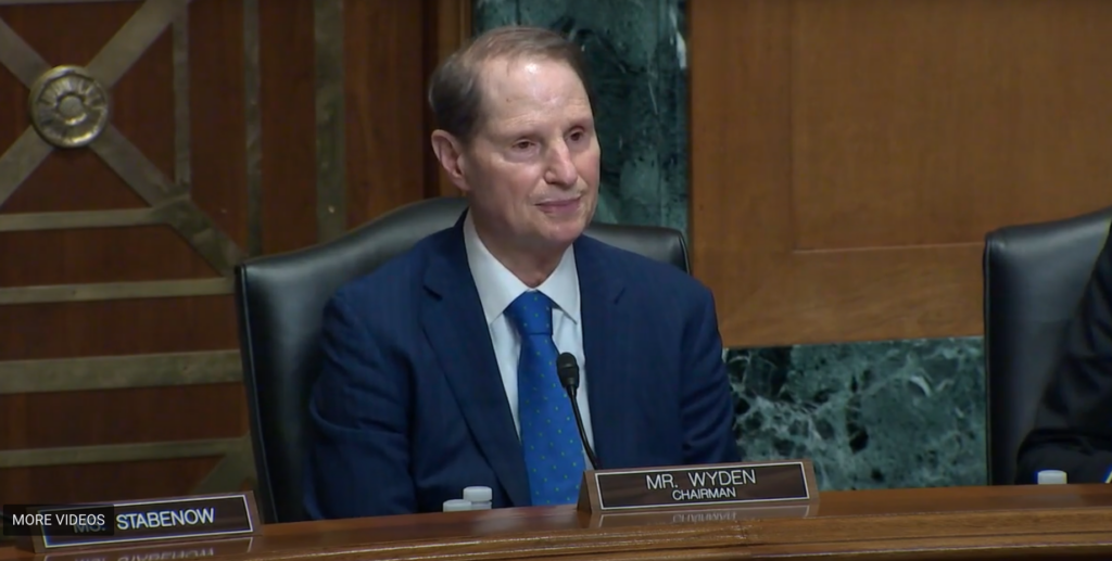 U.S. Sen. Ron Wyden, D-Oregon, speaks on Thursday, May 16, 2024, at a Senate Finance Committee hearing on rural health care. (Screenshot)