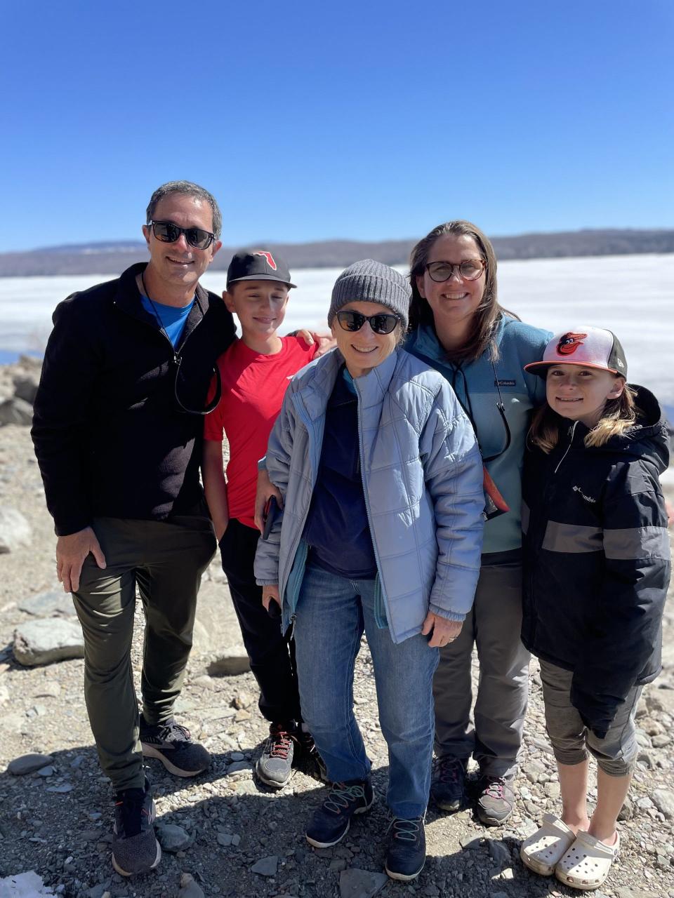 Moira Sorentrue, front and center, missed the total eclipse in 2017. Her daughters and their families were intent on viewing the one this month, April 2024. With Sorentrue, son-in-law Tom Collins, grandson Quinn, daughter Jen, and grandson Sawyer. They found their spot roughly 2,000 miles away from their West Palm Beach home.