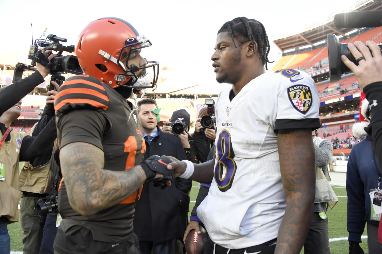 Odell Beckham wants Lamar Jackson to stay with the Ravens. (Photo by Jason Miller/Getty Images)