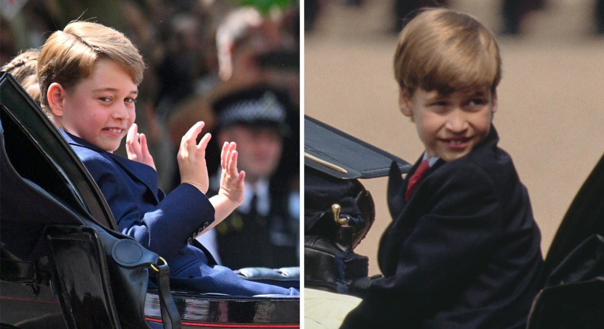 A split image of Prince George at the Trooping the Colour in 2022, and Prince William in 1990