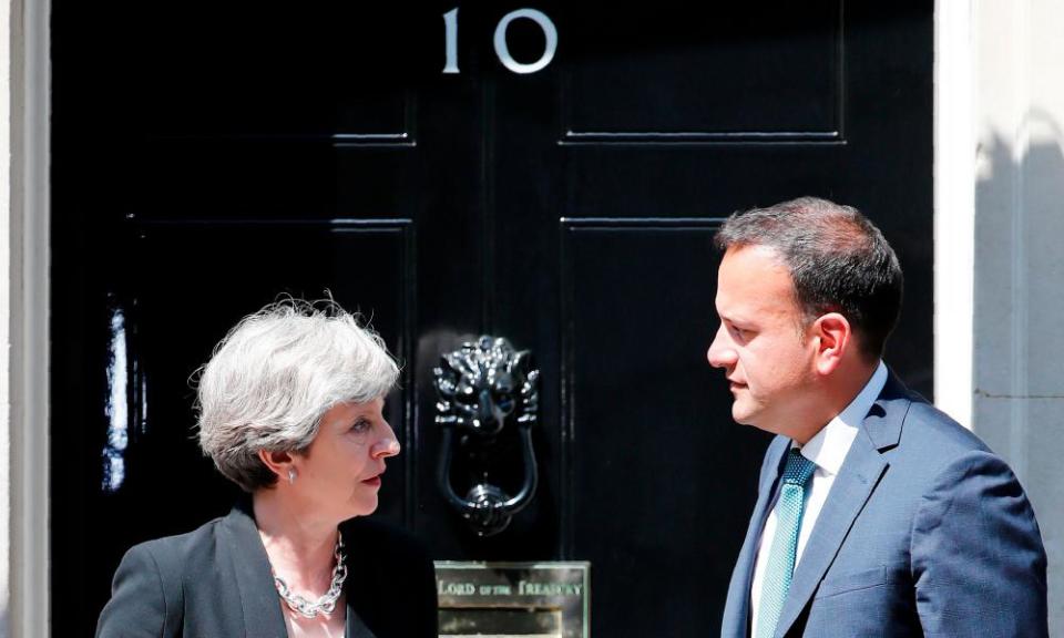 Britain’s prime minister Theresa May with Ireland’s taoiseach Leo Varadkar at 10 Downing Street.