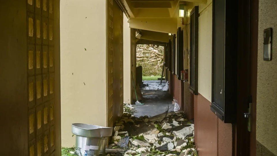 An initial damage report is conducted May 26 after Typhoon Mawar, a Category 4 storm, hit the island of Guam and damaged Andersen Air Force Base. (Airman 1st Class Allison Martin/Air Force)