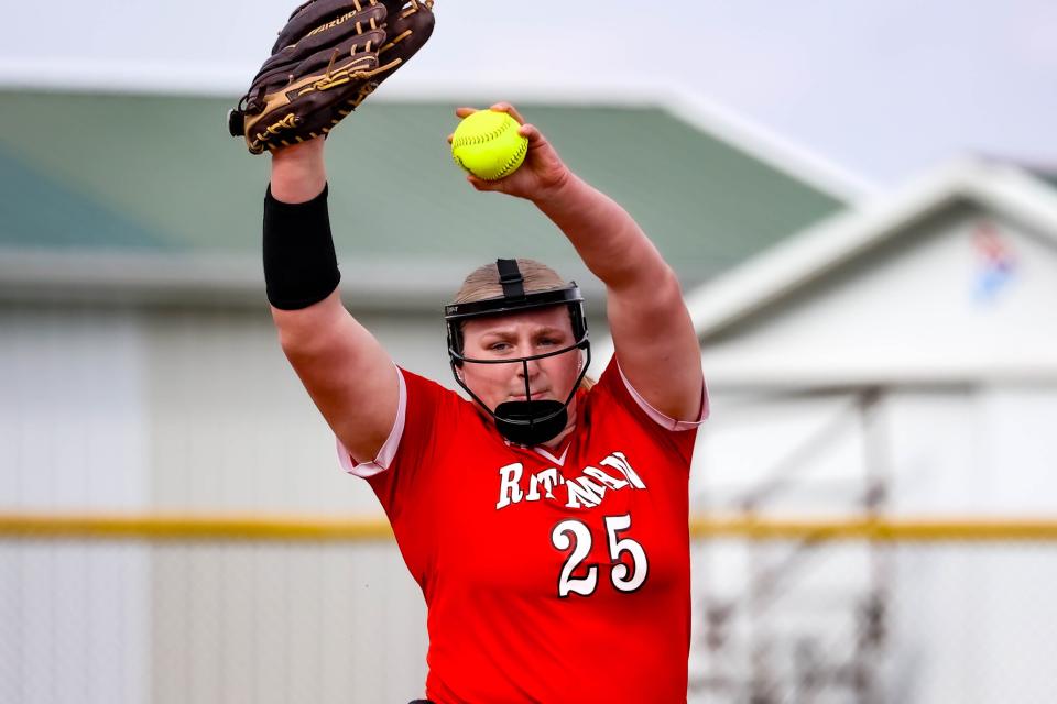 Rittman ace Lillie Halliwell fires this pitch against Norwayne in the second inning.