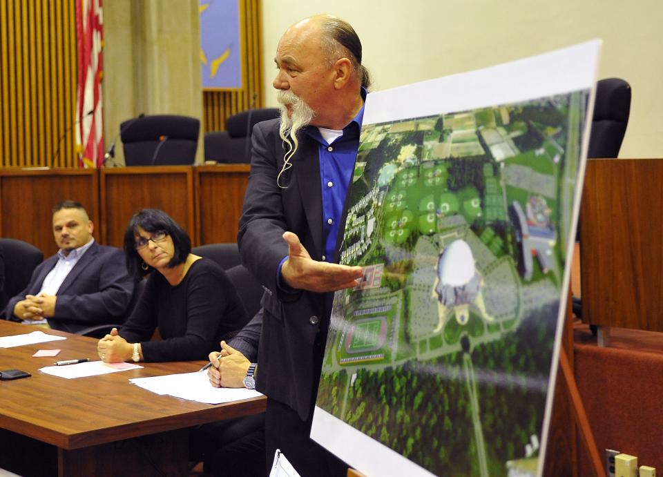 Ron Nametko, founder and president of Magic Sports Complex of NJ, talks to the public and media about the project during the press announcement at Vineland City Hall. PHOTO: Oct. 25, 2012.
