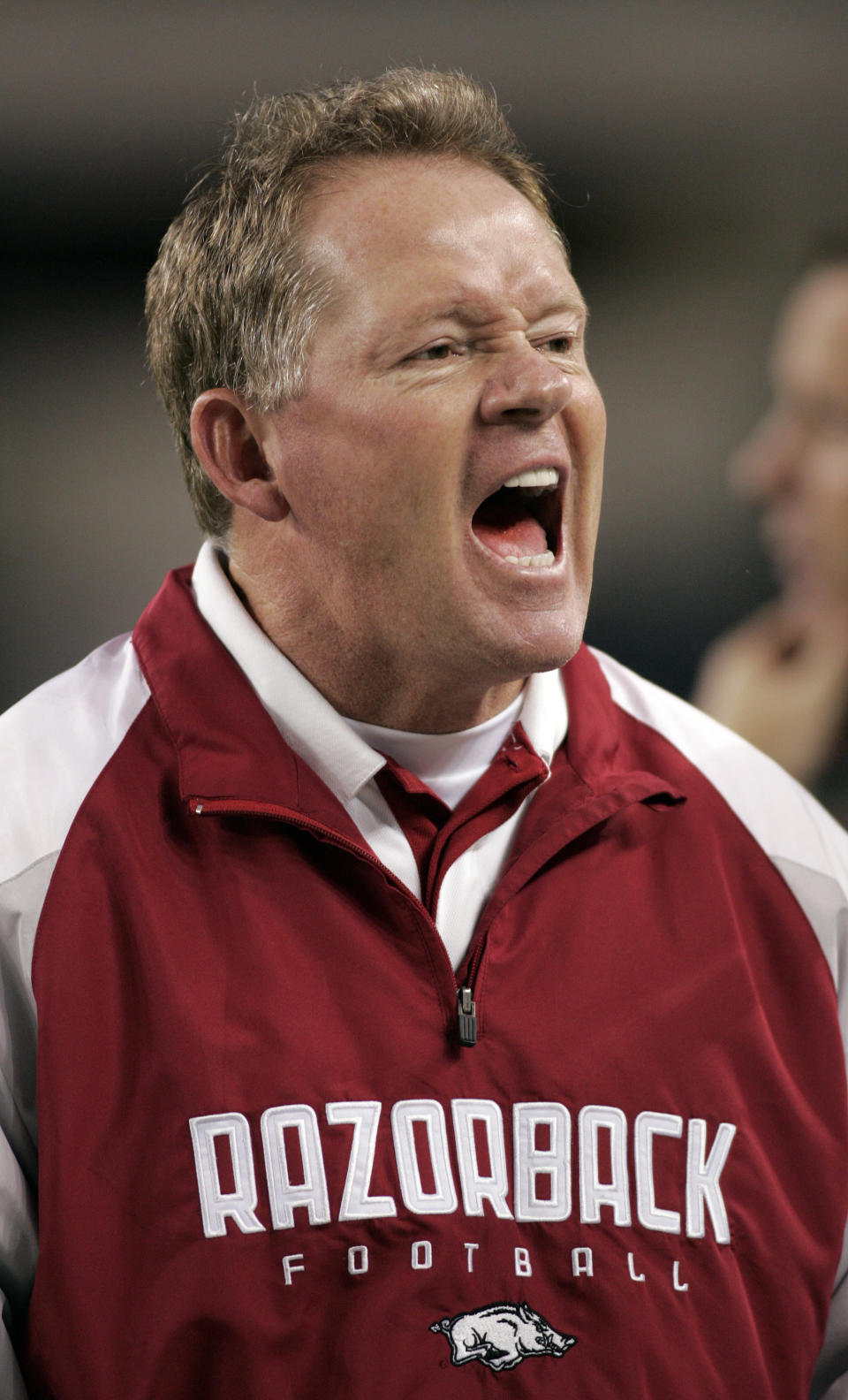 Oct 3, 2009; Arlington, TX, USA; Arkansas Razorbacks head coach Bobby Petrino calls a play against the Texas A&M Aggies at Cowboys Stadium. Arkansas beat Texas A&M 47-19. Mandatory Credit: Tim Heitman-USA TODAY Sports