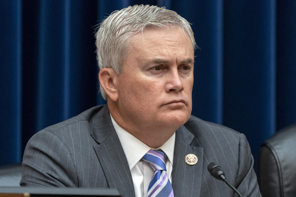 FILE - U.S. House Committee for Oversight and Reform ranking member Rep. James Comer Jr., R-Ky., listens during a hearing on the Washington Commanders' workplace conduct, Wednesday, June 22, 2022, on Capitol Hill in Washington. The congressional investigation of the NFL's Washington Commanders will end when Republicans take over early next year. Comer issued a statement Thursday, Nov. 17, 2022, saying simply, ‘It’s over." (AP Photo/Jacquelyn Martin)