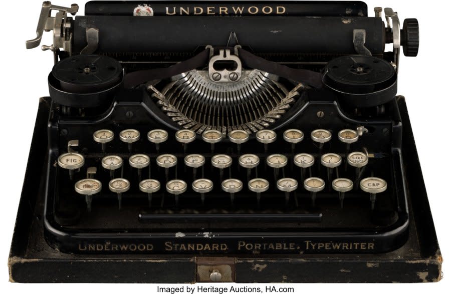 Ernest Hemingway's 1926 Underwood Standard Portable typewriter is among those headed to auction on Nov. 15, 2023. (Heritage Auctions)