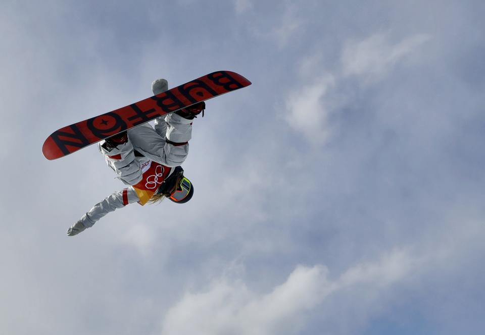 Chloe Kim, of the United States, jumps during the women’s halfpipe qualifying at Phoenix Snow Park at the 2018 Winter Olympics in Pyeongchang, South Korea, Monday, Feb. 12, 2018. (AP Photo/Kin Cheung)