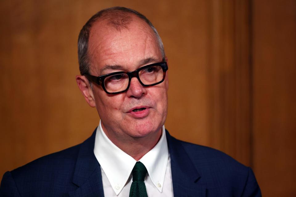 Britain's Chief Scientific Adviser Patrick Vallance speaks during a virtual press conference on the novel coronavirus pandemic inside 10 Downing Street in central London on October 22, 2020. - The UK government on Thursday improved its new jobs-support scheme after businesses hit by regional coronavirus lockdowns claimed it did not go far enough. (Photo by HENRY NICHOLLS / POOL / AFP) (Photo by HENRY NICHOLLS/POOL/AFP via Getty Images)