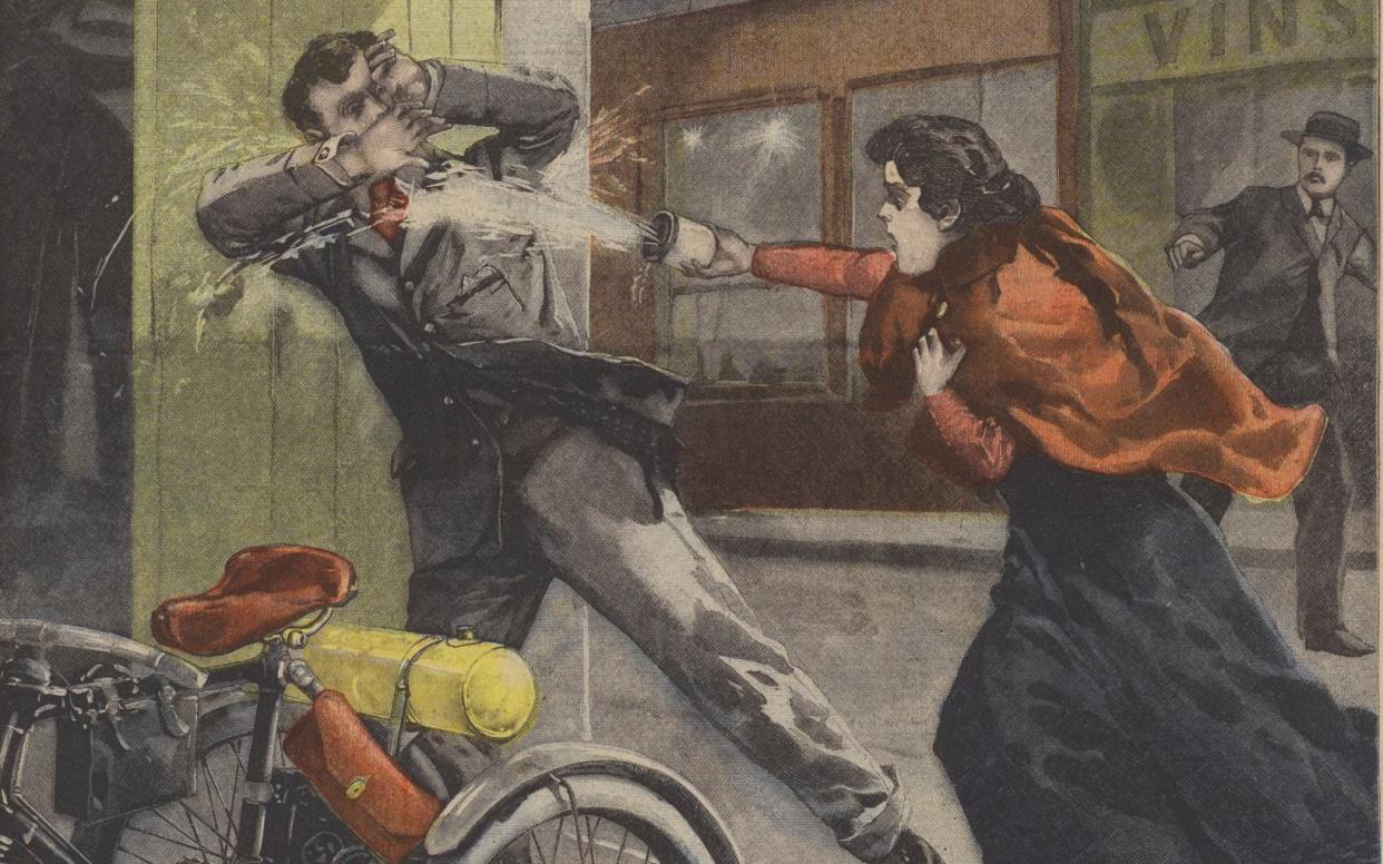 Revenge with vitriol: a turn-of-the-century colour lithography depicting an early acid attack - Copyright: www.bridgemanimages.com