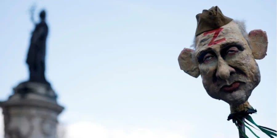 A doll depicting the head of Russian dictator Vladimir Putin at an event on the anniversary of the full-scale Russian invasion of Ukraine, February 25