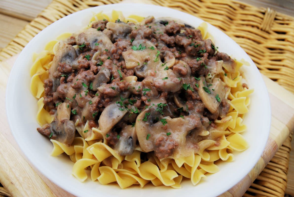 <p>Krista Marshall</p><p>This is an easy skillet version of a classic beef stroganoff that comes together in almost no time. You can literally have it done in the time it takes to boil the <a href="https://parade.com/897503/kristamarshall/youll-never-look-at-egg-noodles-the-same-after-one-bite-of-this/" rel="nofollow noopener" target="_blank" data-ylk="slk:egg noodles;elm:context_link;itc:0;sec:content-canvas" class="link rapid-noclick-resp">egg noodles</a> to serve it over.</p><p><strong>Get the recipe: <a href="https://parade.com/939652/kristamarshall/best-ground-beef-stroganoff-recipe/" rel="nofollow noopener" target="_blank" data-ylk="slk:Ground Beef Stroganoff;elm:context_link;itc:0;sec:content-canvas" class="link rapid-noclick-resp">Ground Beef Stroganoff</a></strong></p>