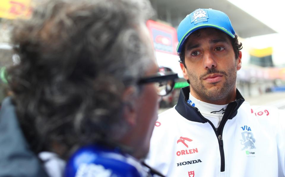 Daniel Ricciardo of Australia and Visa Cash App RB talks with Laurent Mekies, Team Principal of Visa Cash App RB in the Pitlane during practice ahead of the F1 Grand Prix of Japan at Suzuka International Racing Course on April 05, 2024 in Suzuka, Japan