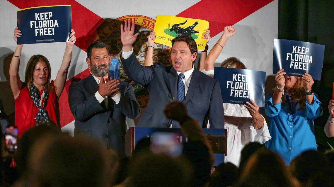 Gov. Ron DeSantis spoke at the “Keep Florida Free Tour” at Milander Center for the Arts & Entertainment in Hialeah on Tuesday.