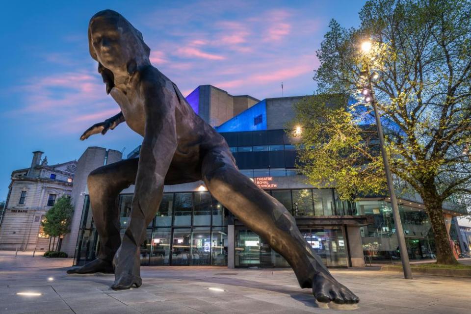 The bronze Messenger, outside the Theatre Royal Plymouth.