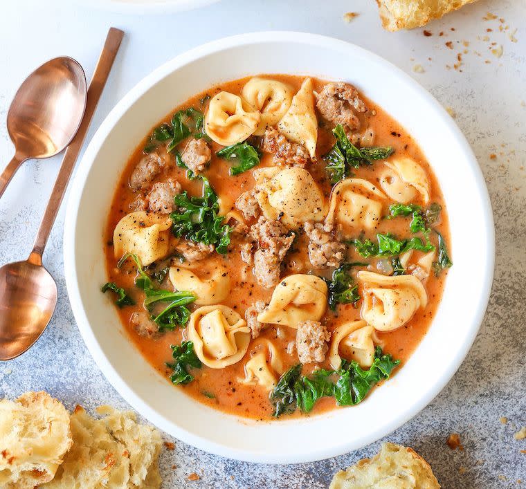 <strong>Get the <a href="https://damndelicious.net/2019/01/30/creamy-tortellini-soup/" target="_blank" rel="noopener noreferrer">Creamy Tortellini Soup</a> recipe from Damn Delicious</strong>