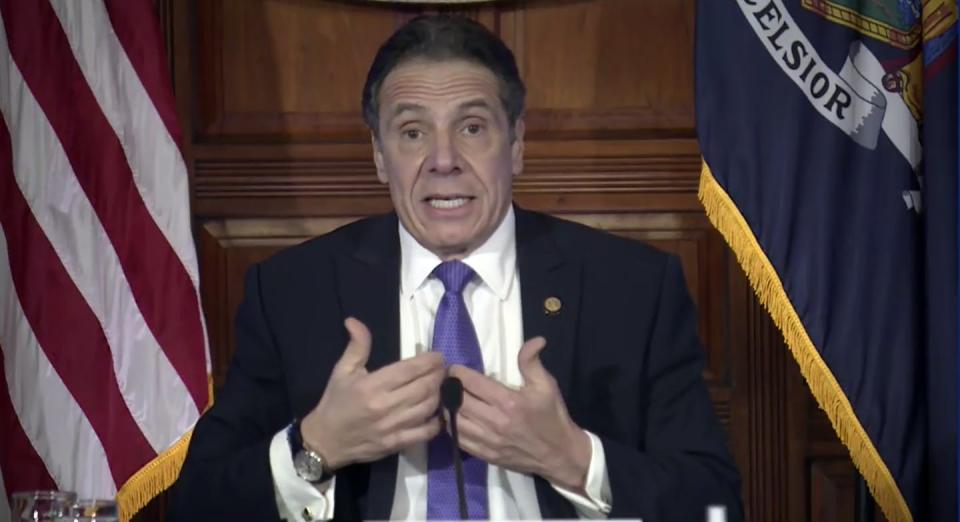 <span class="caption">Cuomo deflected responsibility during his public apology.</span> <span class="attribution"><a class="link " href="https://newsroom.ap.org/detail/CuomoSexualHarassment/83bc96728ef24300a35dcfb4db55d942/photo?Query=cuomo&mediaType=photo&sortBy=arrivaldatetime:desc&dateRange=Anytime&totalCount=8641&currentItemNo=43" rel="nofollow noopener" target="_blank" data-ylk="slk:Office of the NY Governor via AP;elm:context_link;itc:0;sec:content-canvas">Office of the NY Governor via AP</a></span>