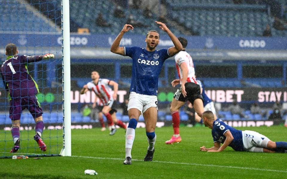 Dominic Calvert-Lewin throws his arms up in the air in disbelief - AP