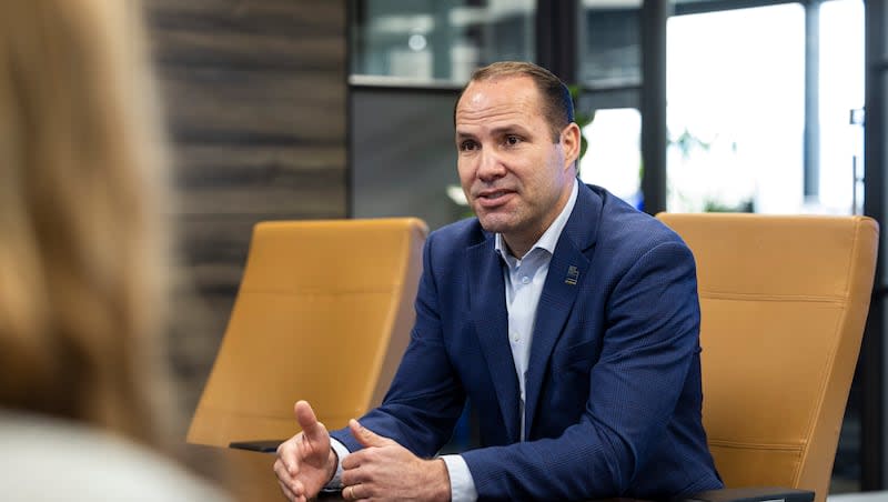 Utah 3rd Congressional District candidate Rod Bird Jr., who goes by JR Bird, meets with the Deseret News editorial board at the Deseret News office in Salt Lake City on Wednesday, May 22, 2024.