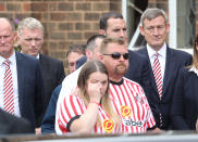 <p>David Moyes (second left) and Ellis Short (right) outside St Joseph’s Church in Blackhall, County Durham. where the funeral of Bradley Lowery, the six-year-old football mascot whose cancer battle captured hearts around the world, took place. </p>