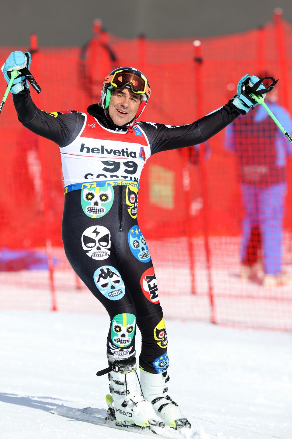 Hubertus von Hohenlohe at the 2018 Olympic games wearing skulls on outfit