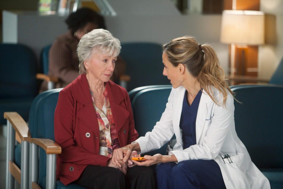 Teddy Altman (Kim Raver) consoles a patient.  (Everett Collection)