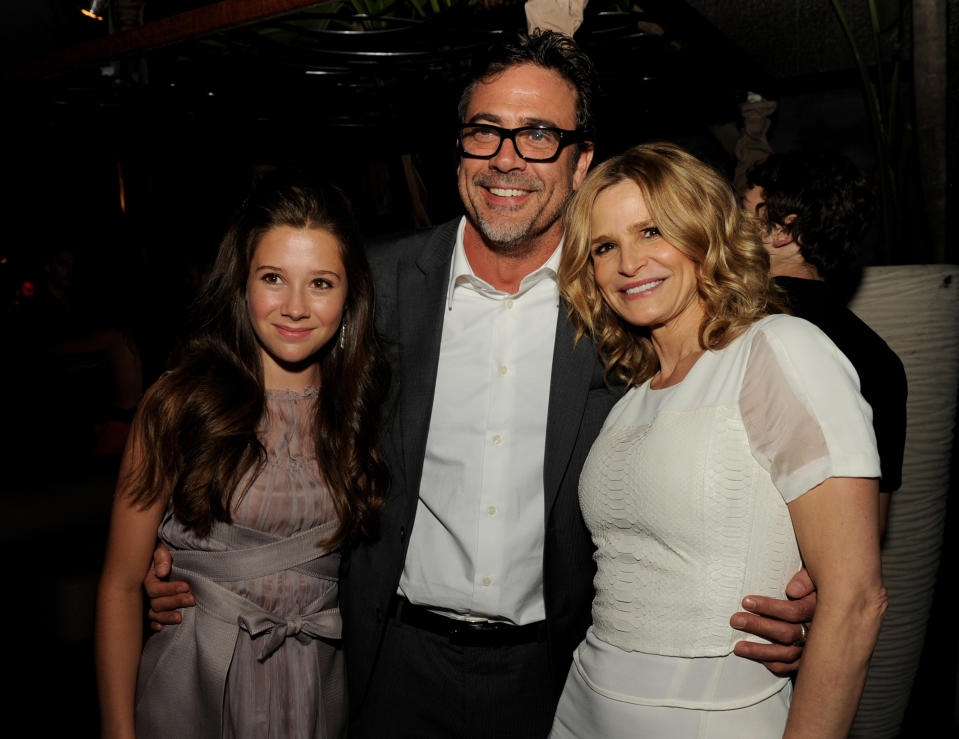 Natasha Calis, Jeffrey Dean Morgan and Kyra Sedgwick at the Los Angeles premiere of "The Possession" on August 28, 2012.