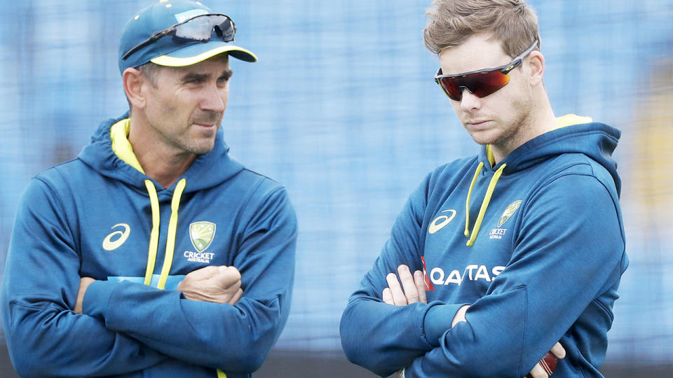 Justin Langer and Steve Smith, pictured here during the 2019 Ashes series.