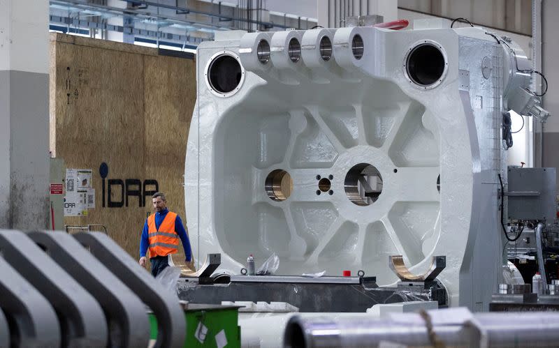 FILE PHOTO: A part of a press machine is pictured at the IDRA group plant in Travagliato