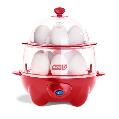 5) Dash Deluxe Rapid Cooker Electric for Hard Boiled, Poached, Scrambled Eggs, Omelets, Steamed Vegetables, Seafood, Dumplings & More, 12 capacity, with Auto Shut Off Feature, Red