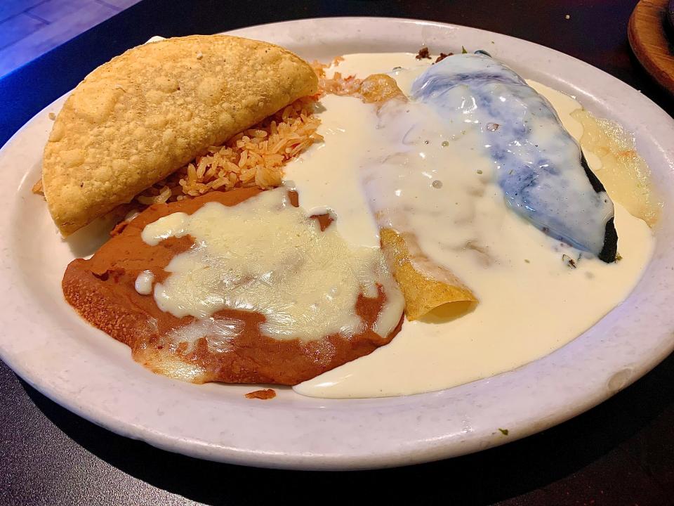 On the menu at Las Fiestas, 158 S. Main St. in Eagleville: Combo plate with taco, cheese enchilada, chili relleno, rice and beans.