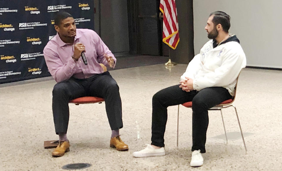 Michael Sam answers questions following a speech at Arizona State University in February. (Courtesy of Annika Tomlin)