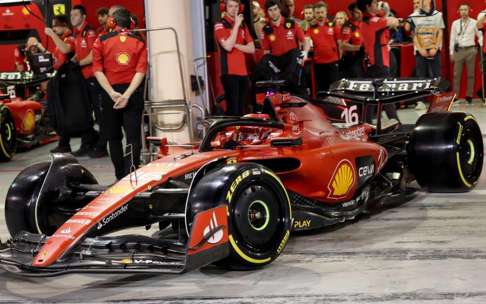 Ferrari's Monegasque driver Charles Leclerc prepares to leave the pits in his car during the qualifying round of the Bahrain Formula One Grand Prix at the Bahrain International Circuit in Sakhir on March 4, 2023 - Giuseppe Cacace/Getty Images