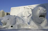 A Narnia snow sculpture is displayed at Odori Koen during the 57th Sapporo Snow Festival in Sapporo, Hokkaido, Japan.