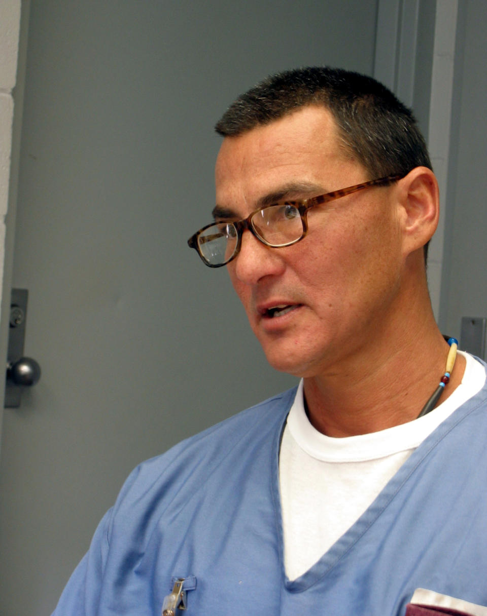 FILE- In this undated image, Frank Gable speaks at the Okaloosa Correctional Institution in Crestview, Fla. Gable, who spent nearly three decades in prison for the 1989 killing of Oregon’s prisons director, has been granted his full freedom. U.S. Magistrate Judge John V. Acosta ordered the Marion County murder indictment against Gable be dismissed on Monday, May 8, 2023, and prohibited the state from retrying him in the death of Oregon prison chief Michael Francke, The Oregonian/OregonLive reported. (Les Zaitz/The Oregonian via AP, File)