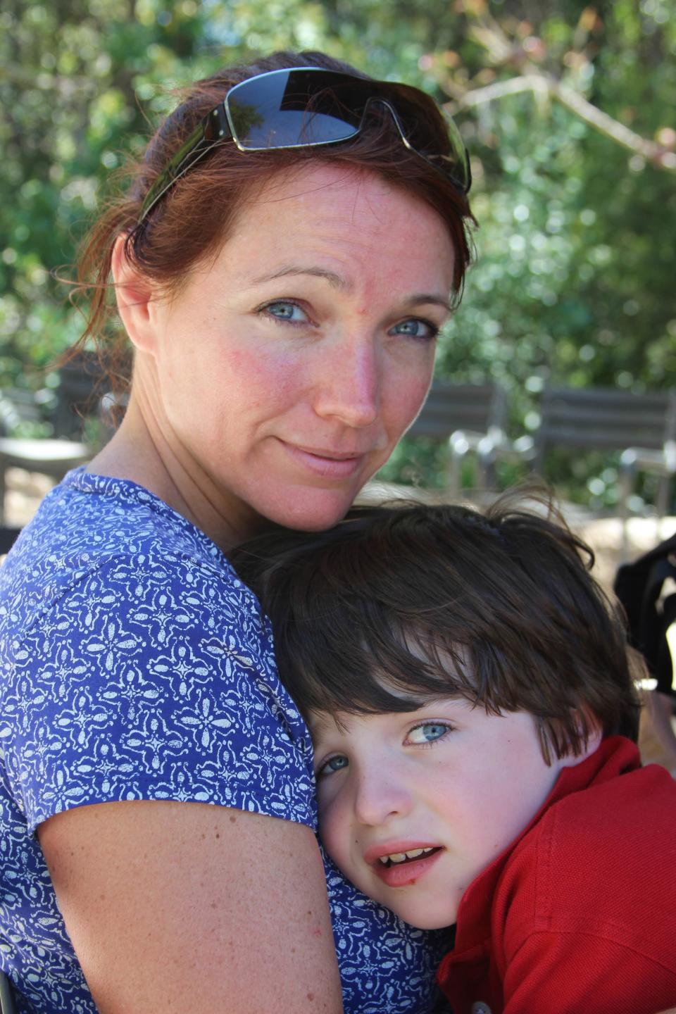 Nicole Hockley with her son Dylan, who was killed during the Sandy Hook Elementary School shooting nearly 10 years ago.