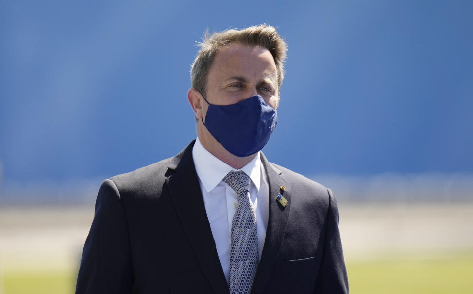 Luxembourg's Prime Minister Xavier Bettel arrives for a NATO summit at NATO headquarters in Brussels, Monday, June 14, 2021. U.S. President Joe Biden is taking part in his first NATO summit, where the 30-nation alliance hopes to reaffirm its unity and discuss increasingly tense relations with China and Russia, as the organization pulls its troops out after 18 years in Afghanistan.(AP Photo/Francisco Seco, Pool)