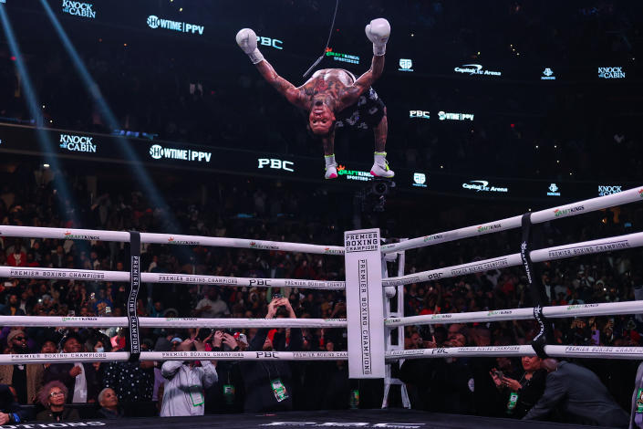 WASHINGTON DC - JANUARY 7: Garbonta Davis celebrates after defeating Hector Luis Garcia for the WBA World Lightweight Championship match at Capital One Arena in Washington DC on January 7, 2023. (Patrick Smith) / Photo by Getty Images)