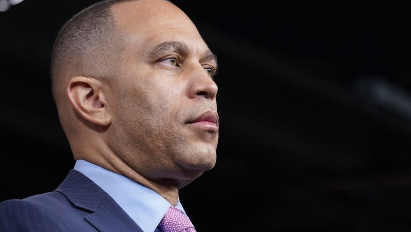 House Minority Leader Hakeem Jeffries, D-N.Y., listens during a news conference on Thursday, March 30, 2023, on Capitol Hill in Washington.