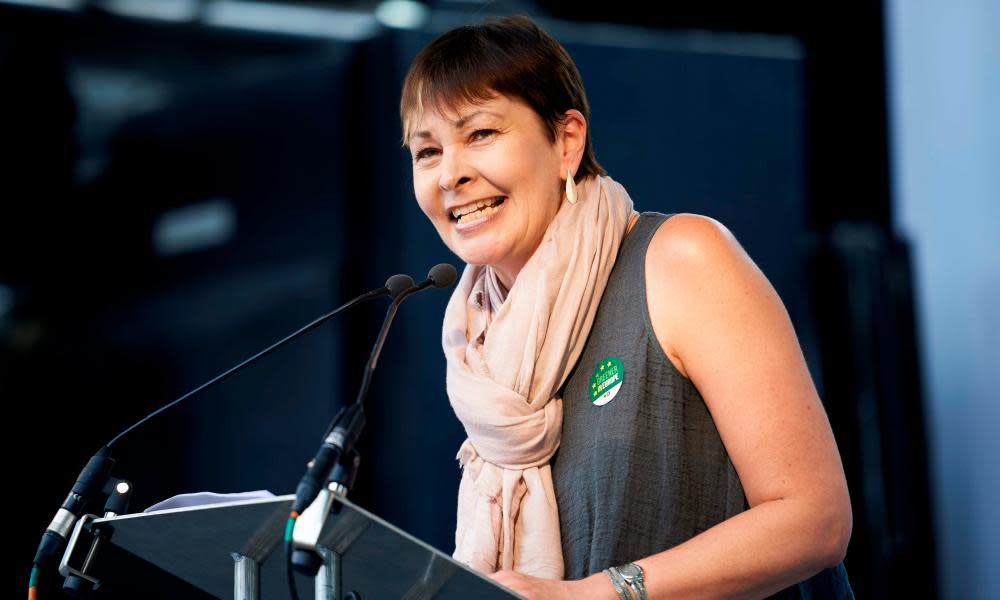 Caroline Lucas speaking during the anti-Brexit demonstration in London. 