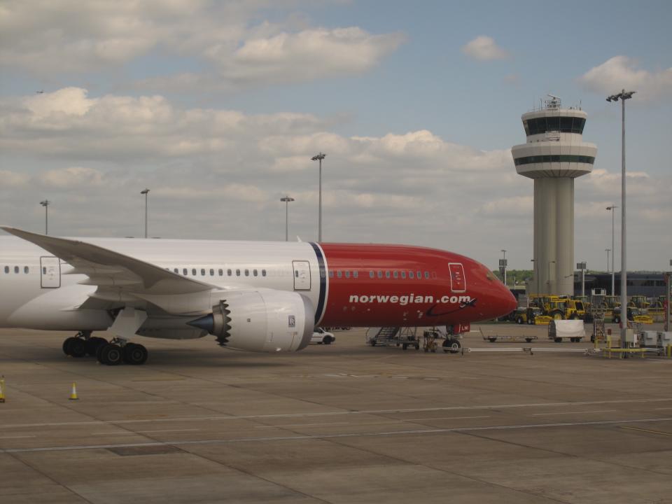 Troubled times: a Norwegian Boeing 787 at Gatwick airport (Simon Calder)