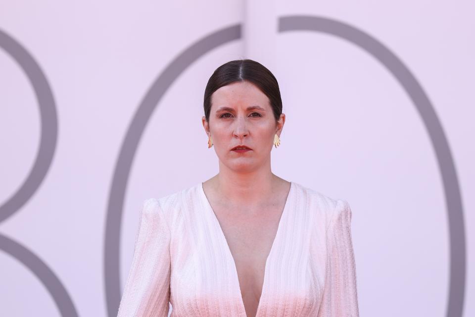 Katarzyna Warzecha poses for photographers upon arrival for the premiere of the film 'Green Border' during the 80th edition of the Venice Film Festival in Venice, Italy, on Tuesday, Sept. 5, 2023. (Photo by Vianney Le Caer/Invision/AP)